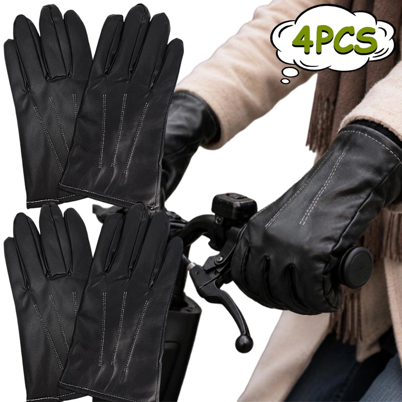 Leather Driving Glove - 1/2Pairs Winter Faux Leather Gloves for
