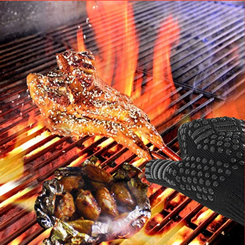 Flame Retardant Non-slip BBQ F - Oven Mitt Silicone recension och pris